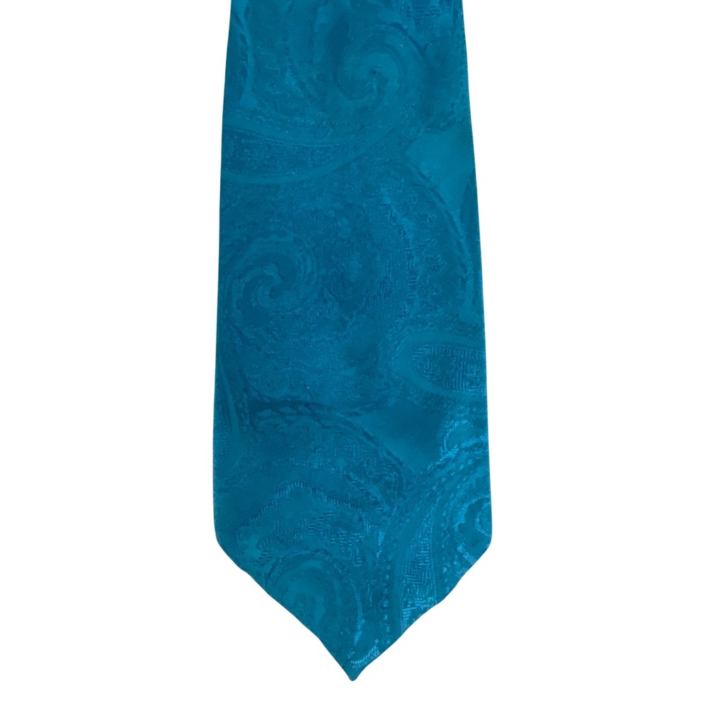 VTG Wembley Mens Neck Tie Teal Blue Paisley Jacquard Made in USA 56x4 Classic